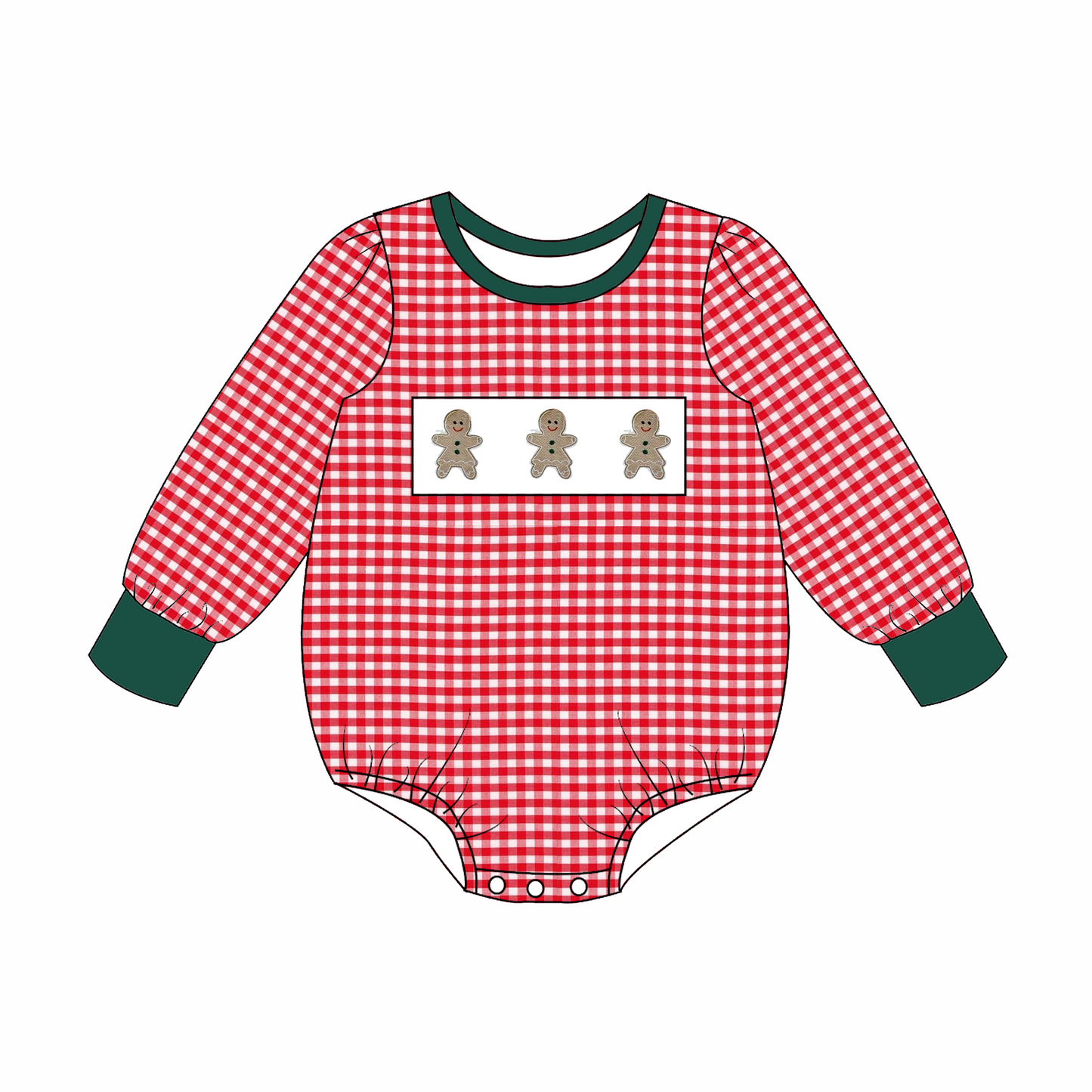 Christmas Smocked Collection – Red Gingham with Gingerdread Embroidery