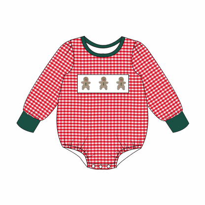 Christmas Smocked Collection – Red Gingham with Gingerdread Embroidery