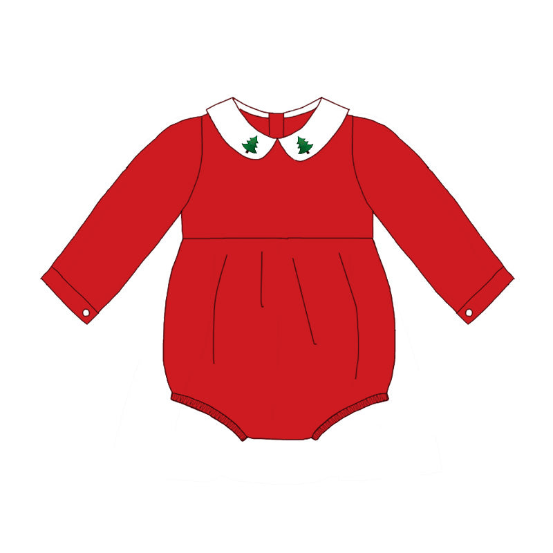 Red Corduroy Christmas Tree Embroidery Sibling Clothes