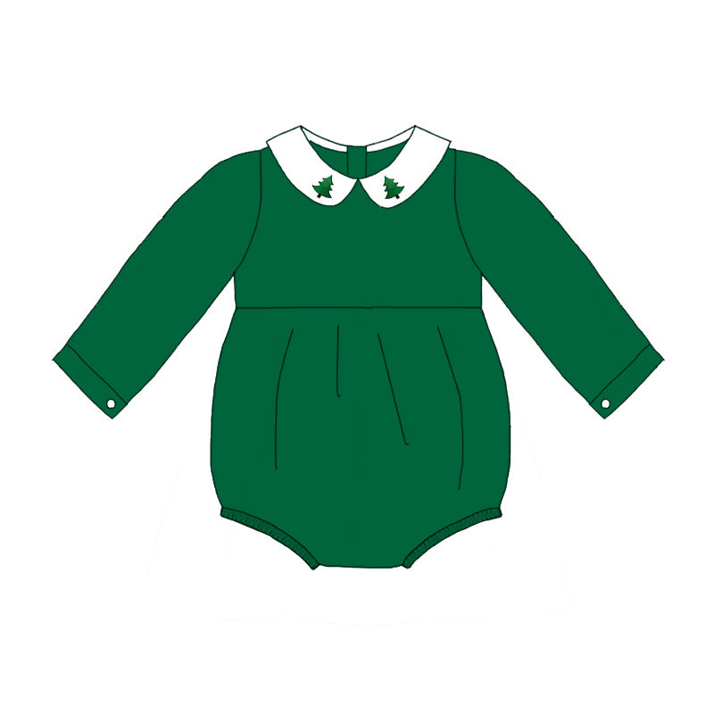 Green Corduroy Christmas Tree Embroidery Sibling Clothes