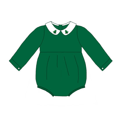 Green Corduroy Christmas Tree Embroidery Sibling Clothes
