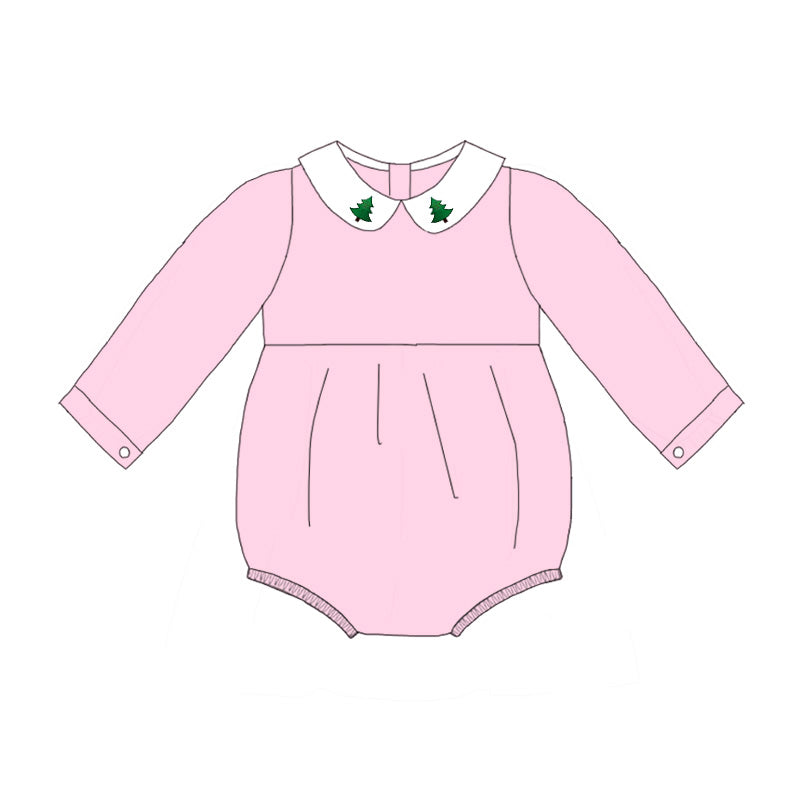 Pink Corduroy Christmas Tree Embroidery Sibling Clothes