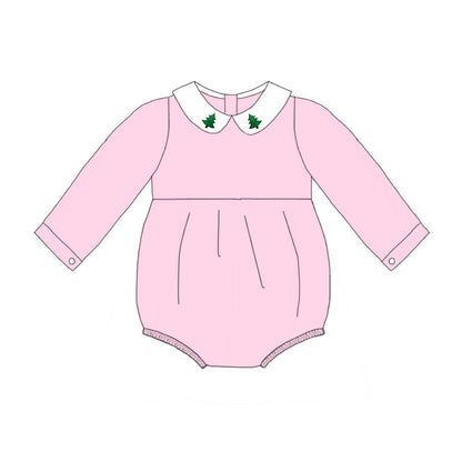 Pink Corduroy Christmas Tree Embroidery Sibling Clothes