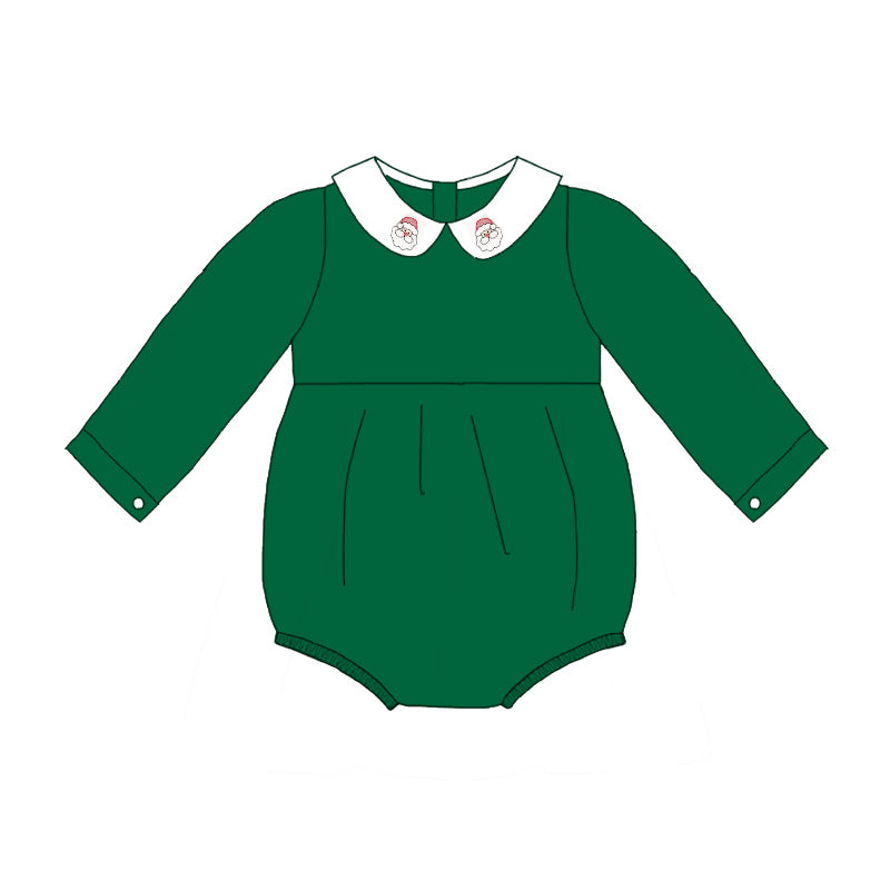 Green Corduroy Christmas Santa Embroidery Sibling Clothes