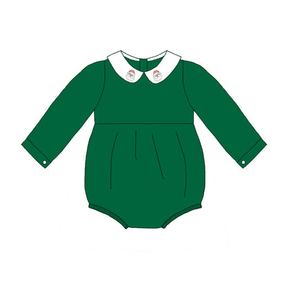 Green Corduroy Christmas Santa Embroidery Sibling Clothes