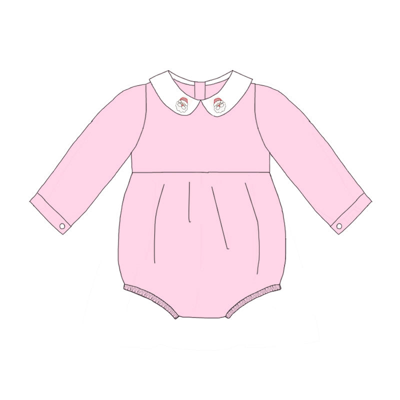 Pink Corduroy Christmas Santa Embroidery Sibling Clothes