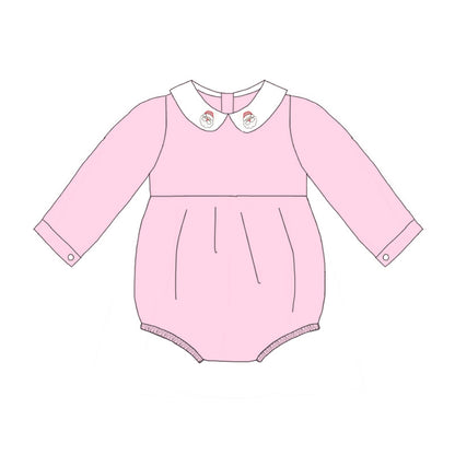 Pink Corduroy Christmas Santa Embroidery Sibling Clothes