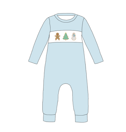 Kids Christmas Snowman Gingerbread Embroidered Smocked Outfits