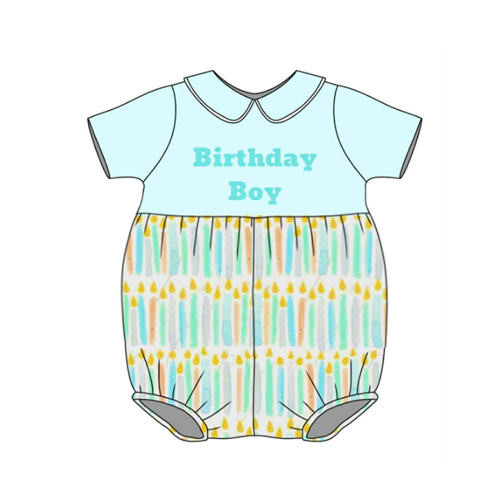 Kids Spring Summer Brithday Embroidery Candle Sibling Set