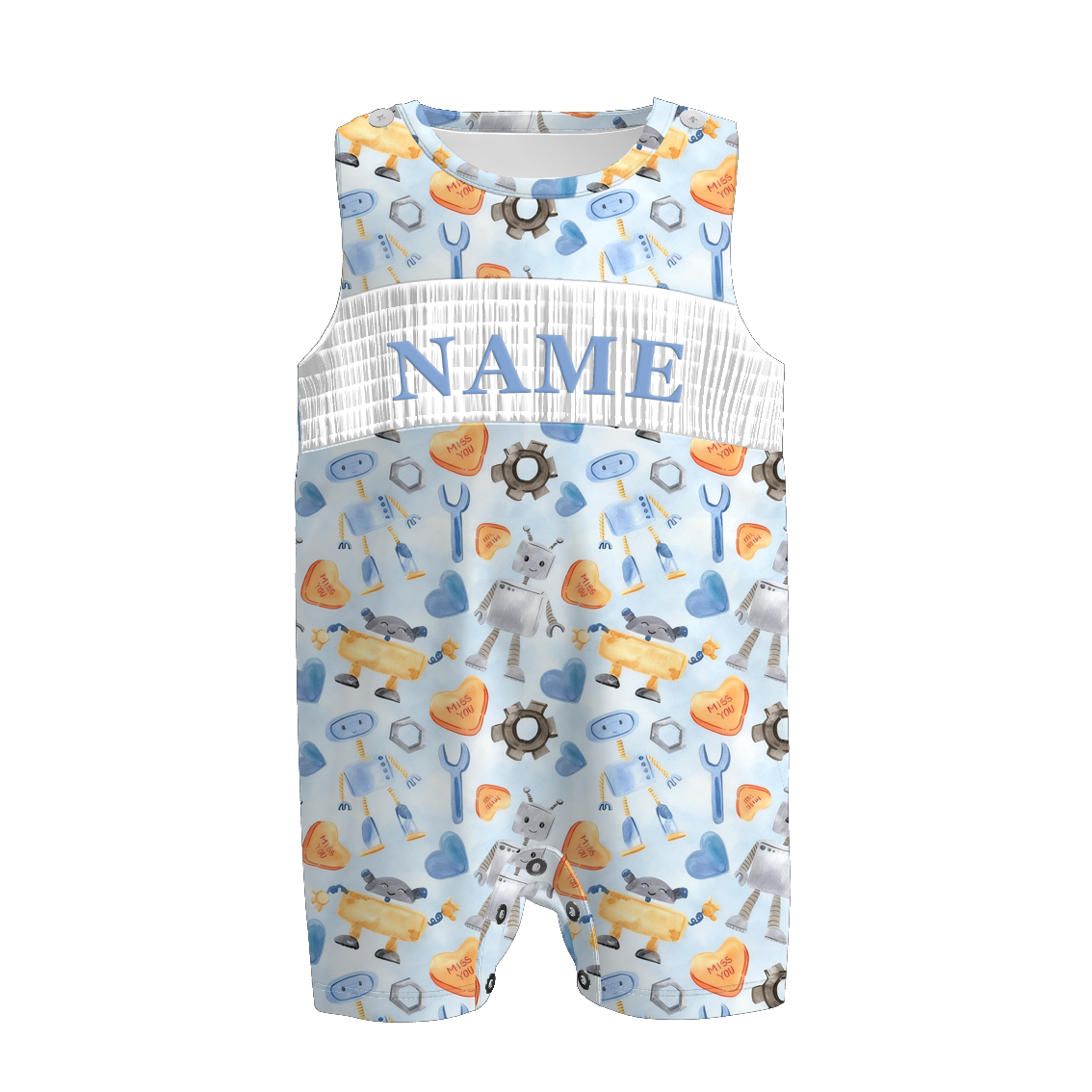 Boys Spring Summer Plaid Custom Name Smock Embroidery Top & Romper
