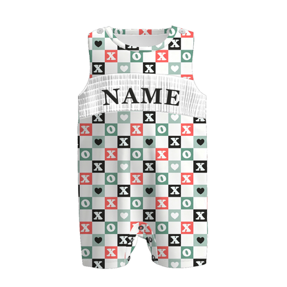 Boys Spring Summer Plaid Custom Name Smock Embroidery Top & Romper
