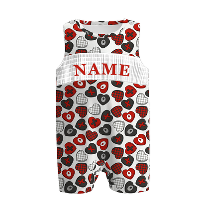 Boys Valentine's Day Heart Custom Name Smock Embroidery Top & Romper