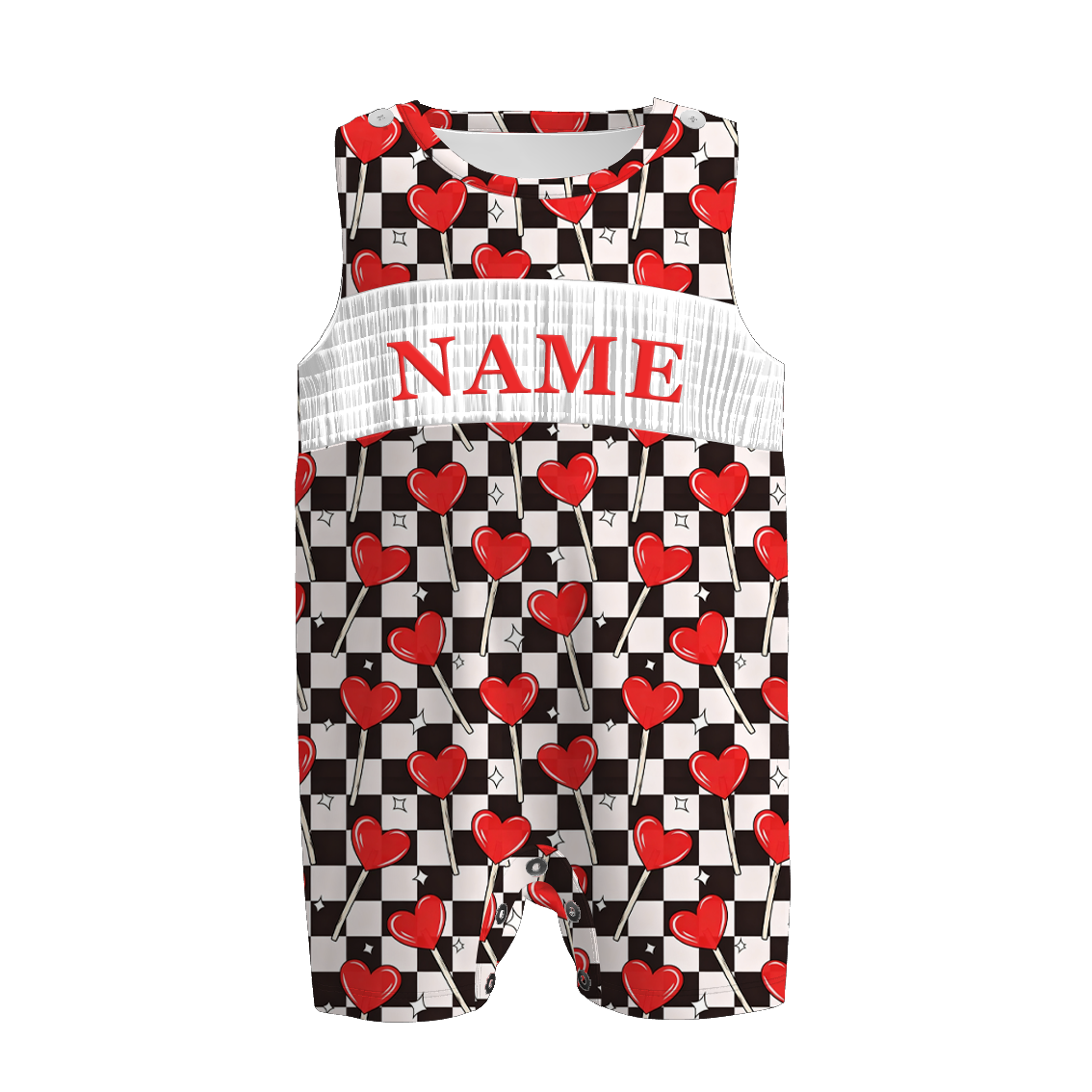 Boys Valentine's Day Heart Custom Name Smock Embroidery Top & Romper