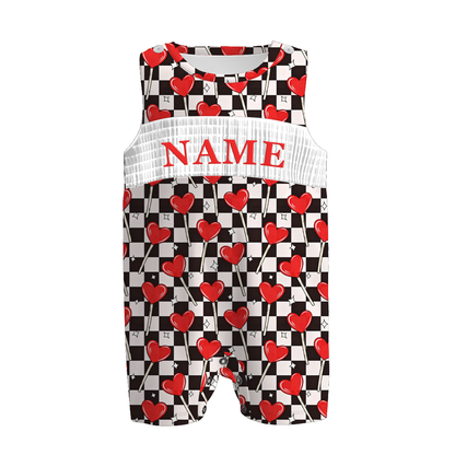 Boys Valentine's Day Heart Custom Name Smock Embroidery Top & Romper