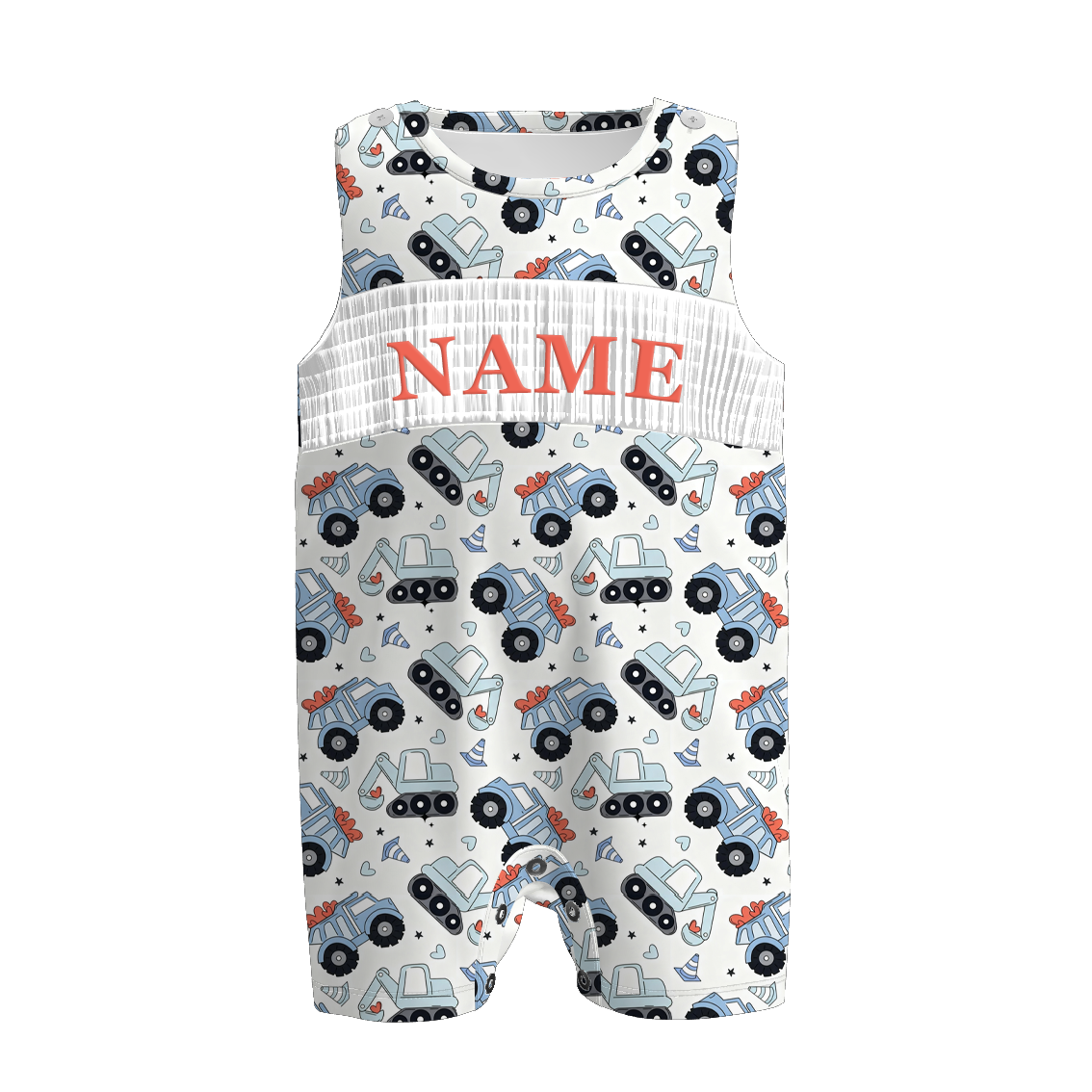 Boys Spring Summer Camo Custom Name Smock Embroidery Top & Romper