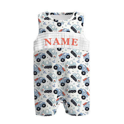 Boys Spring Summer Camo Custom Name Smock Embroidery Top & Romper