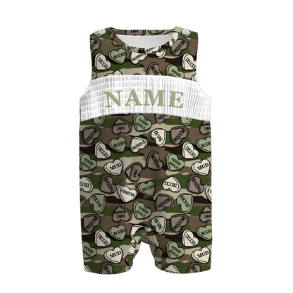 Boys Spring Summer Camo Custom Name Smock Embroidery Top & Romper