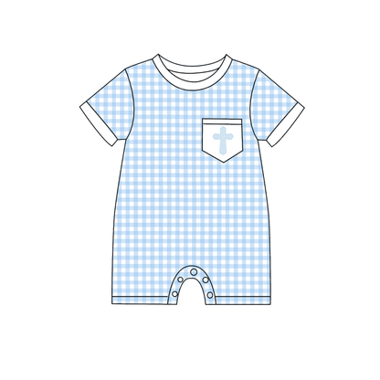 Easter Blue Plaid Bow Cross Smock Embroidery Collection