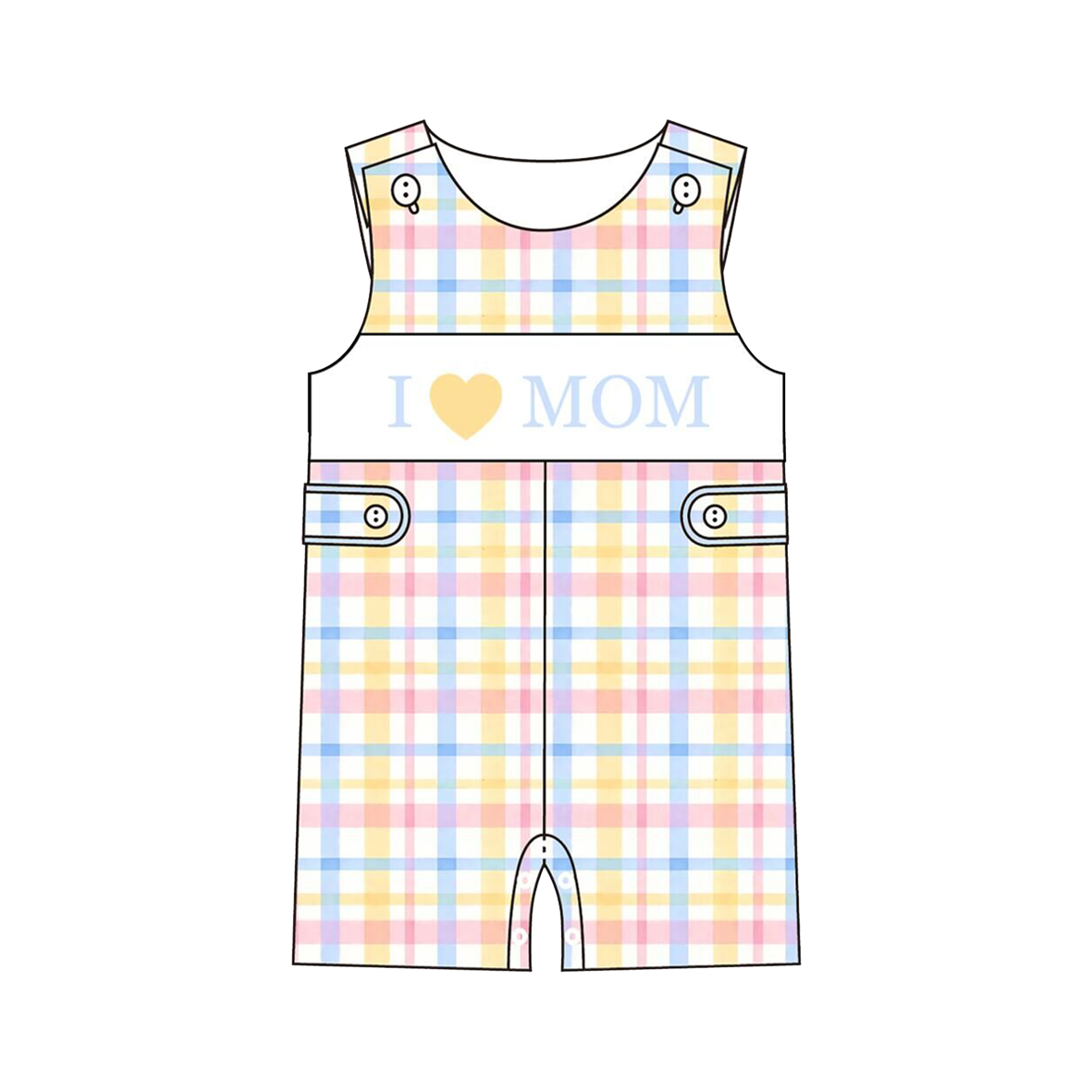 Smocked Mother's Day Kids Collection – Embroidered I LOVE MOM Plaid Outfits