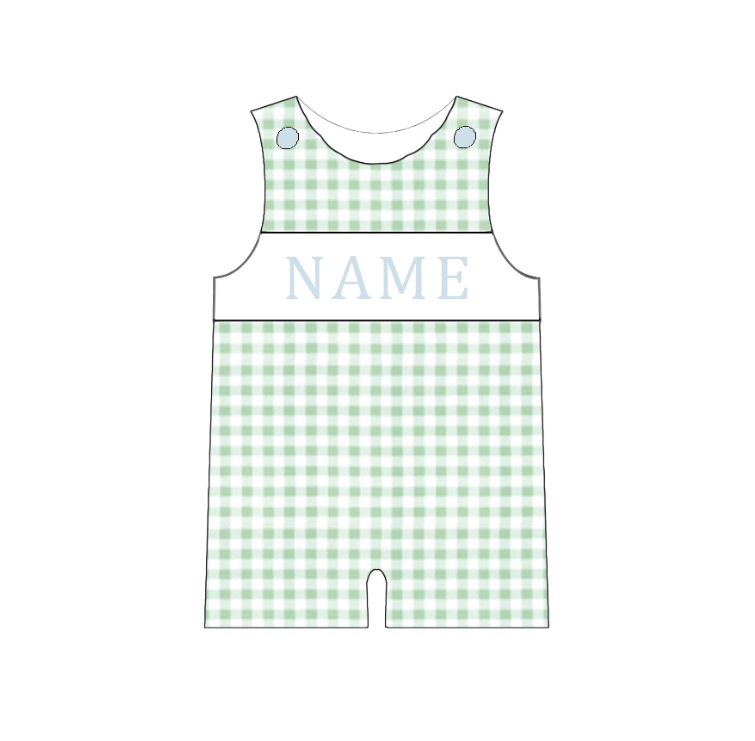 Summer Green Plaid Custom Name Smocked Embroidery Collection