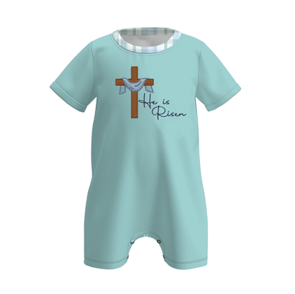 Easter “He Is Risen” Embroidered Kids Summer Outfit Set | Faith-Inspired Spring & Summer Collection