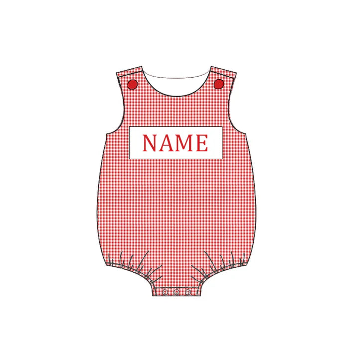 Smocked July 4th Kids Collection – Embroidered Red Plaid Custom Name Outfits