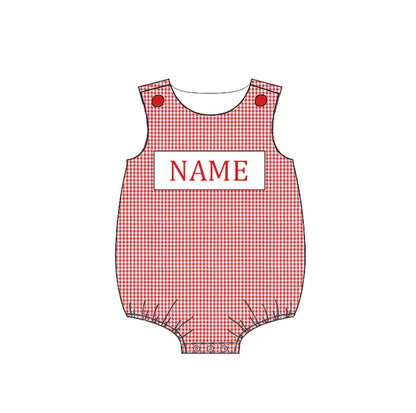 Smocked July 4th Kids Collection – Embroidered Red Plaid Custom Name Outfits
