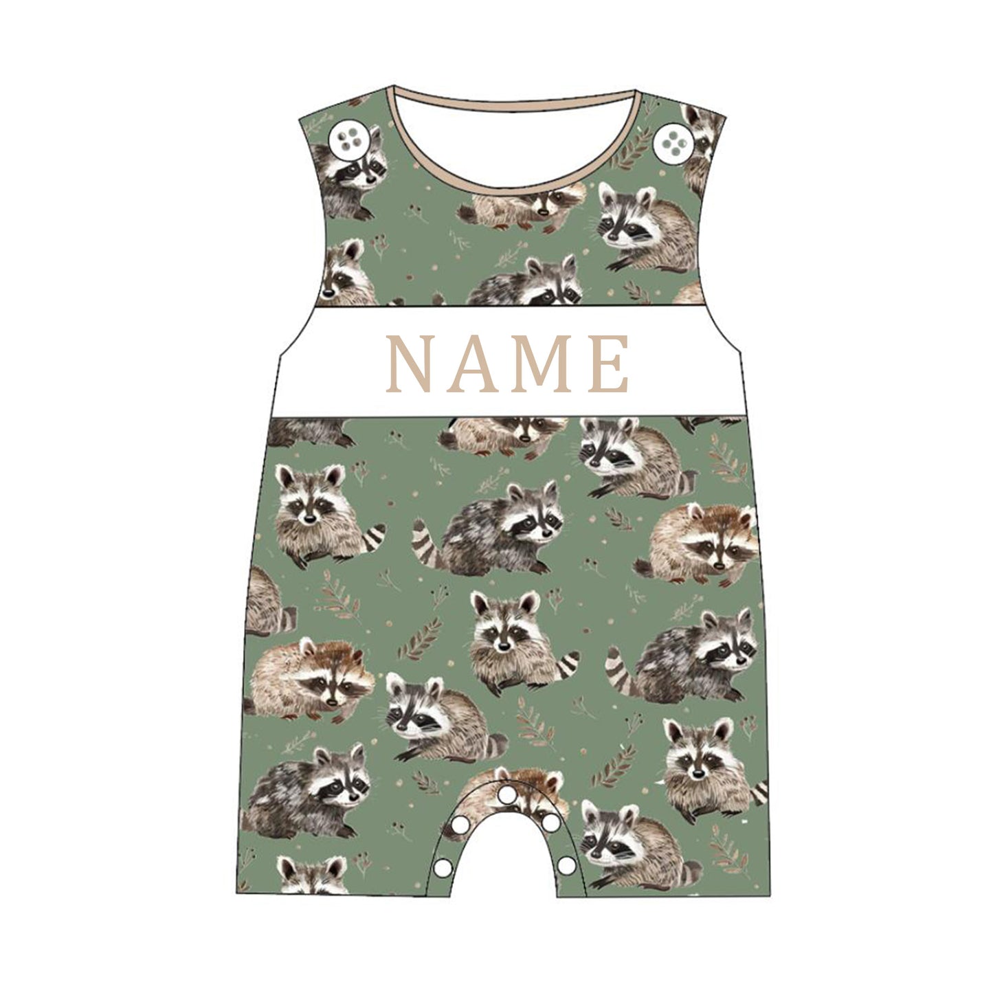 Sibling Summer Raccoon Print Custom Name Embroidery Matching Clothes