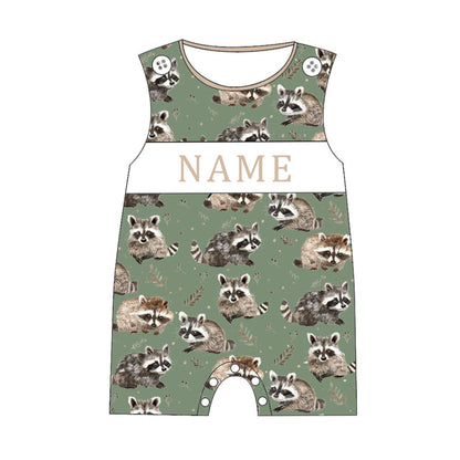 Sibling Summer Raccoon Print Custom Name Embroidery Matching Clothes