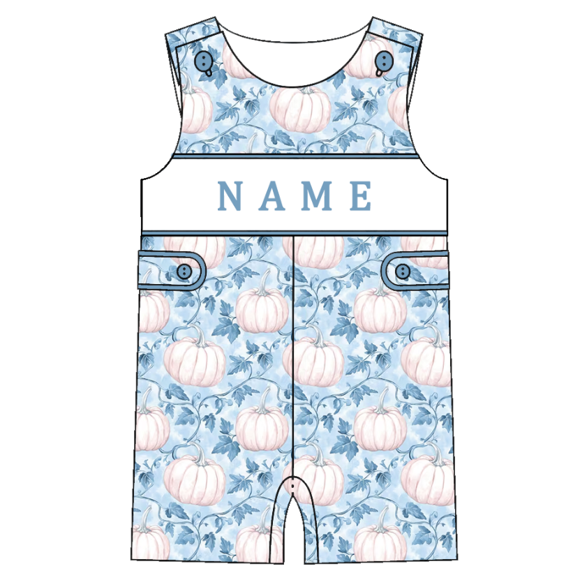 Personalized Blue Pumpkin Collection | Custom Name Dress Set, Bubble Romper, Jon Jon & Longall