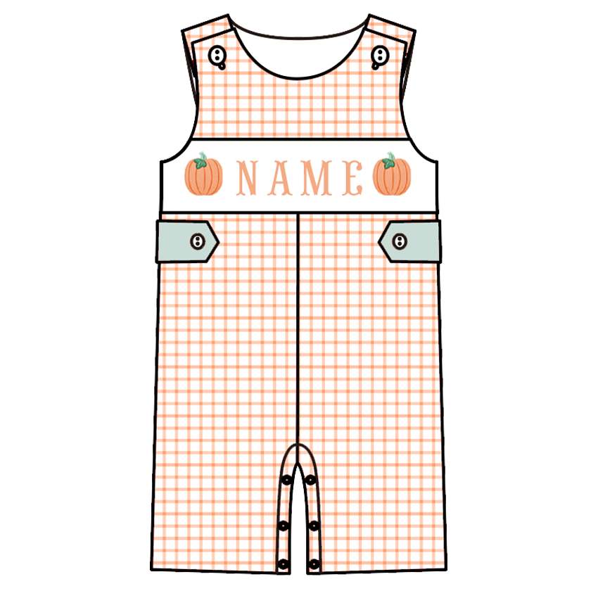 Personalized Pumpkin Smocked Embroidery Collection | Baby Bubble Romper, Long Romper, Dress & Pant Set | Fall & Halloween Boutique Kids Clothing