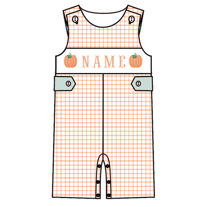 Personalized Pumpkin Smocked Embroidery Collection | Baby Bubble Romper, Long Romper, Dress & Pant Set | Fall & Halloween Boutique Kids Clothing