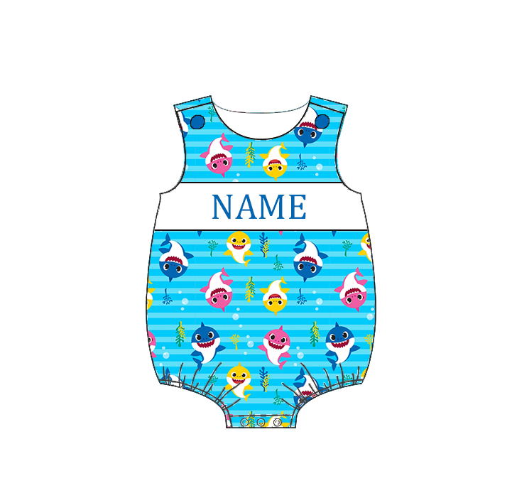 Custom Name Smocked Embroidery Baby & Toddler Shark Print Clothing Set | Personalized Boutique Kids Outfit
