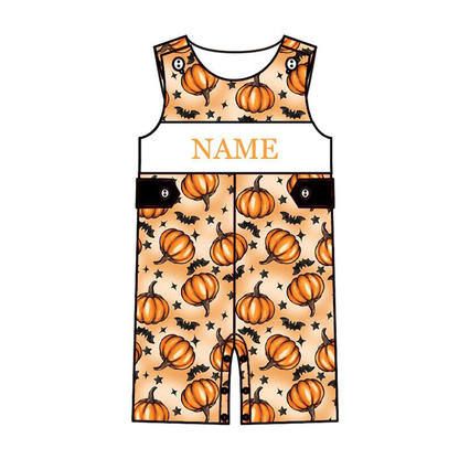 Personalized Halloween Sibling Matching Outfits – Smocked Pumpkin Dress, Romper & Boys Pant Set