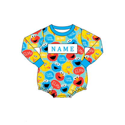 Personalized Kids Cartoon Smocked Embroidery Collection – Custom Name Girls Dress, Bubble Romper & Boys Long Sleeve Pants Set