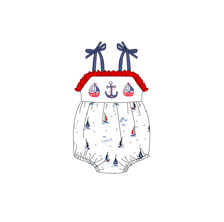 4th Of July Sibling Matching Red Blue Smocked Kids Clothes