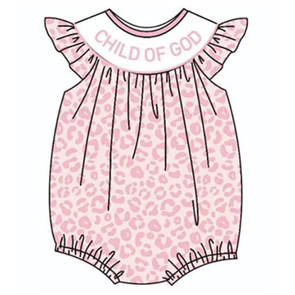 Girls Pink Leopard Strawberry Bow Embroidery Bubbles