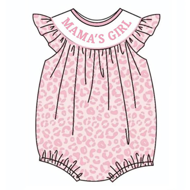 Girls Pink Leopard Strawberry Bow Embroidery Bubbles