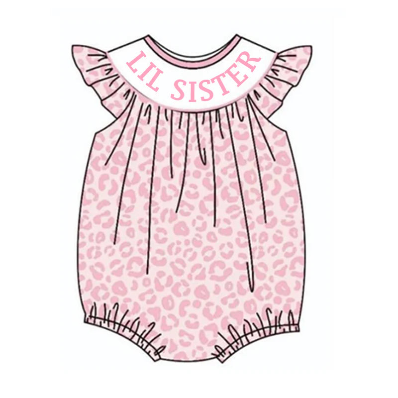Baby Summer Pink Leopard "LITTLE SISTER" Smocked Romper