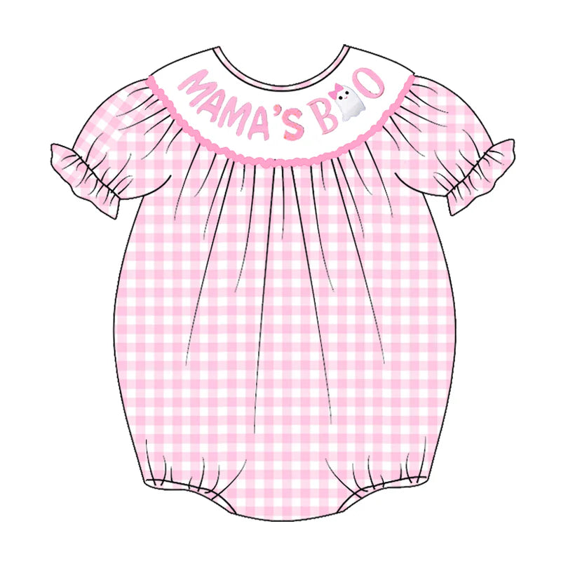 Baby Girls Halloween Pink Plaid Smocked Embroidery Bubbles