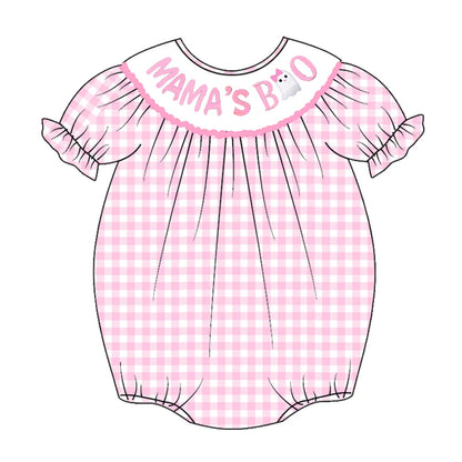 Baby Girls Halloween Pink Plaid Smocked Embroidery Bubbles