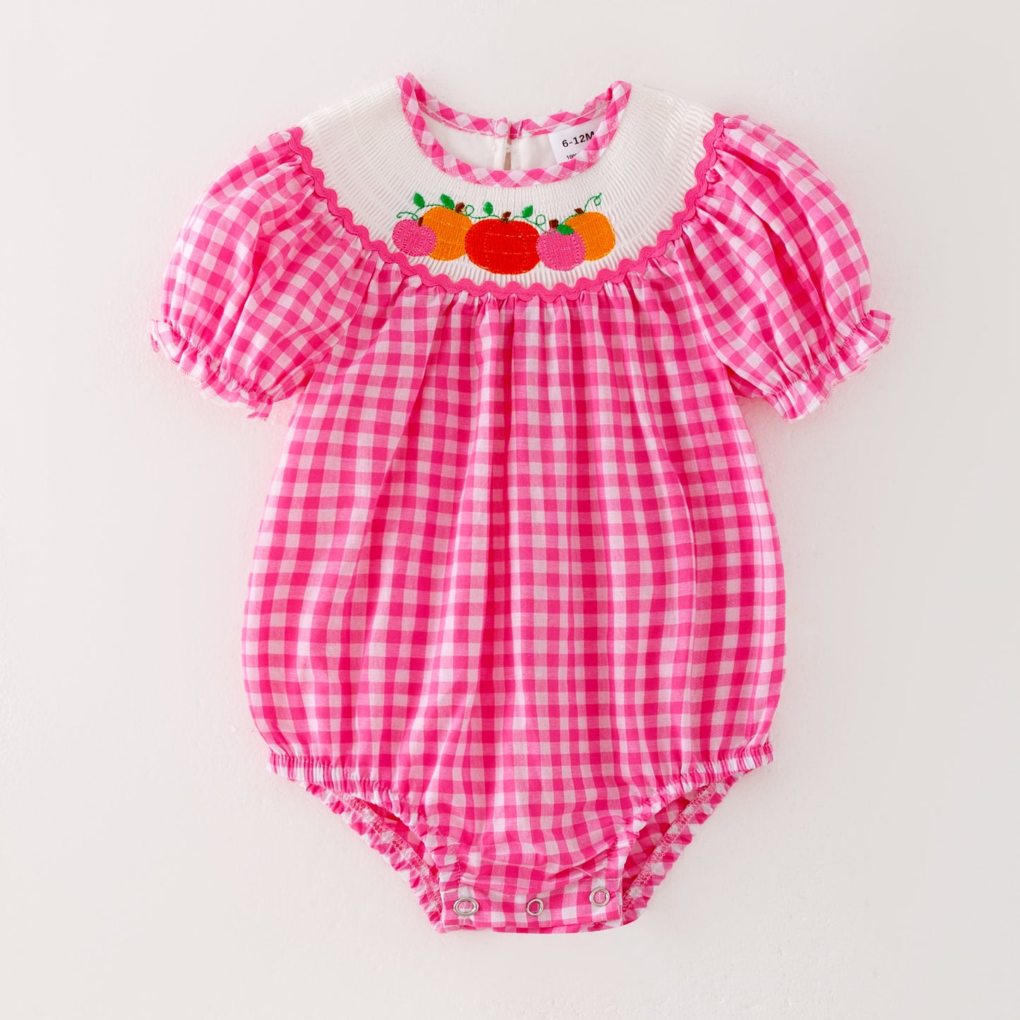Baby Girls Halloween Pink Plaid Smocked Embroidery Bubbles