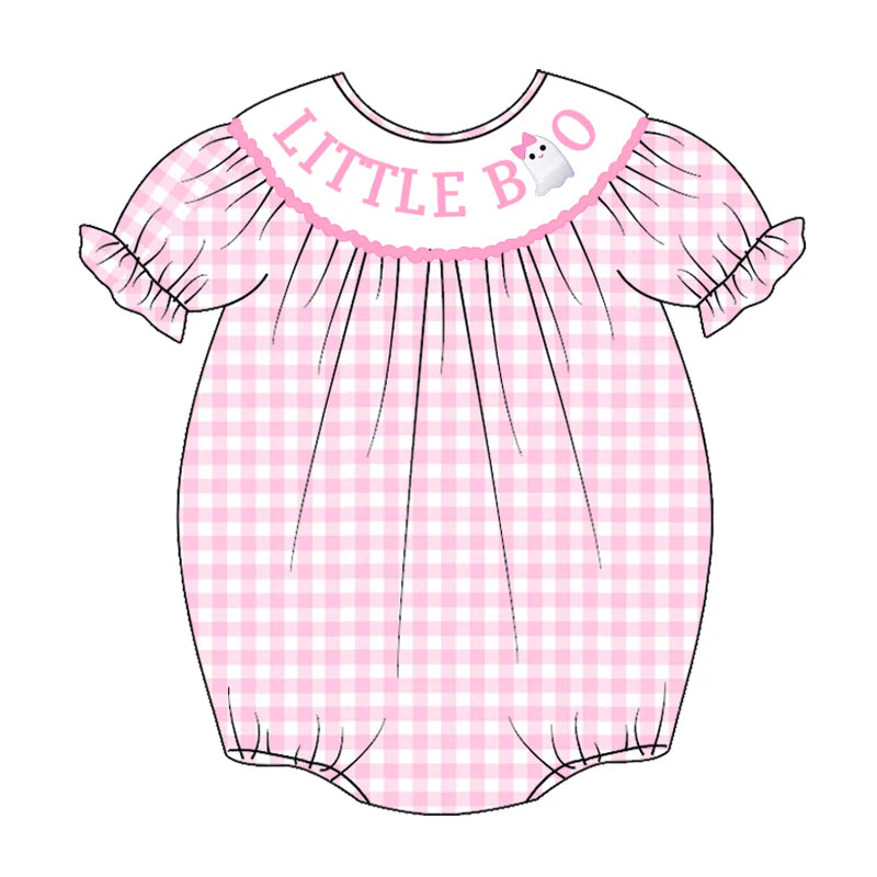 Baby Girls Halloween Pink Plaid Smocked Embroidery Bubbles