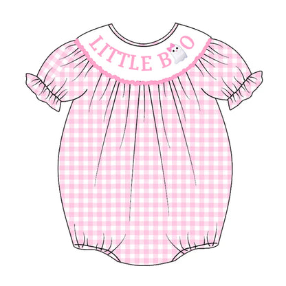 Baby Girls Halloween Pink Plaid Smocked Embroidery Bubbles