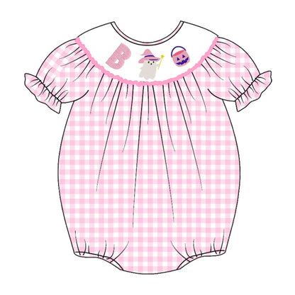 Baby Girls Halloween Pink Plaid Smocked Embroidery Bubbles