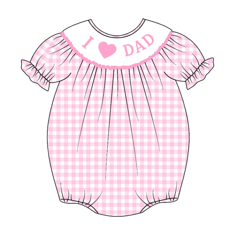 Baby Summer Pink Plaid "I LOVE DAD" Smocked Romper