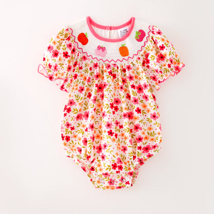 Girls Halloween Pink Orange Pumpkin Embroidery Romper