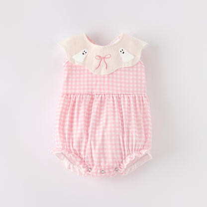 Baby Girls Halloween Pink Plaid Ghost Applique Romper