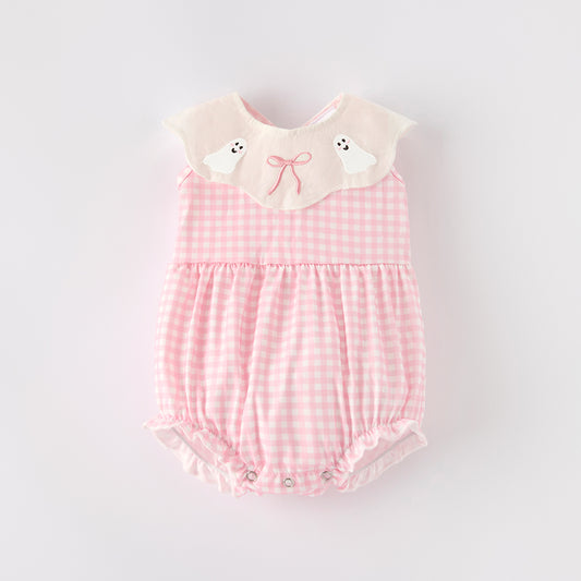 Baby Girls Halloween Pink Plaid Ghost Applique Romper