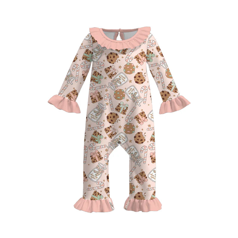 Baby Kids Christmas Red Green Bow Print Long Sleeves Romper